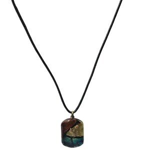 Handcrafted Dichroic Glass Pendant Black Cord Necklace Fashion Jewelry Women